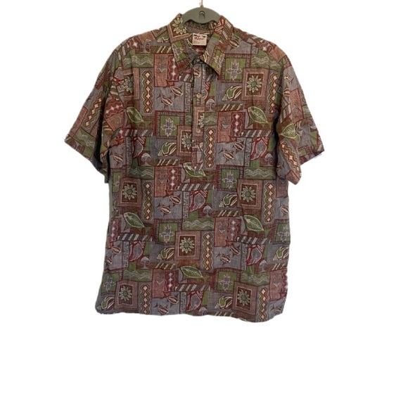 Go Barefoot Men’s 100% Cotton Partial ButtonDown Hawaiian Travel Shirt Sz L - Picture 1 of 4
